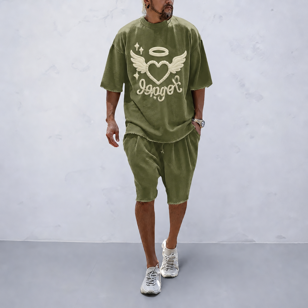 Couple 100% Cotton Casual Loose Fit Sports Set - Breathable Moisture-Wicking 2-Piece Tracksuit