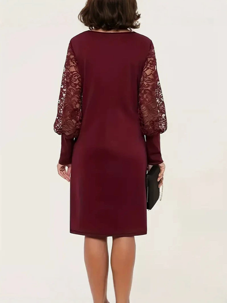 BundleWear™ Nocturne Lace Dress | Long-Sleeved Bodycon & Floral Guipure Midi
