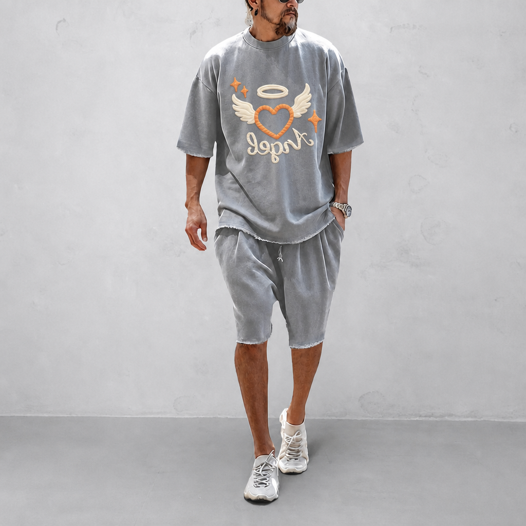 "Angel of Love"Couple 100% Cotton Casual Loose Fit Sports Set - Breathable Moisture-Wicking 2-Piece Tracksuit