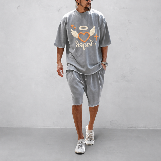 "Angel of Love"Couple 100% Cotton Casual Loose Fit Sports Set - Breathable Moisture-Wicking 2-Piece Tracksuit