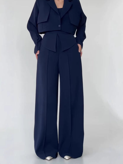 BundleWear™ Tri-Piece Power Suit | Cropped Blazer, Camisole & Peplum-Waist Palazzo Trousers