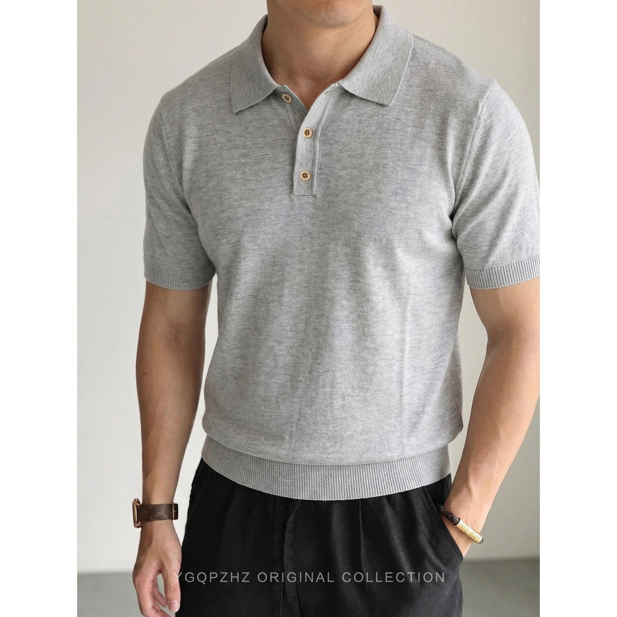 BundleWear™ Silk-Wool Polo | Fine-Ribbed Luxury Knit Short-Sleeve Top