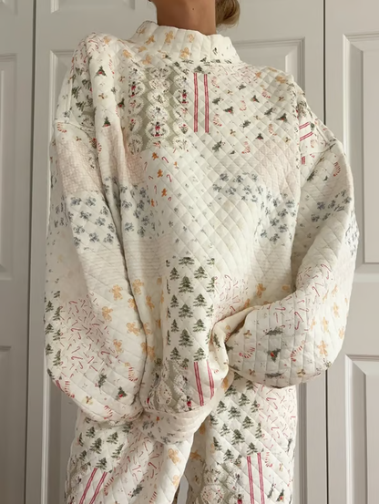 🎅Christmas Bestseller! ❄️🧣Christmas Holiday Quilted Mockneck Sweatshirt Set