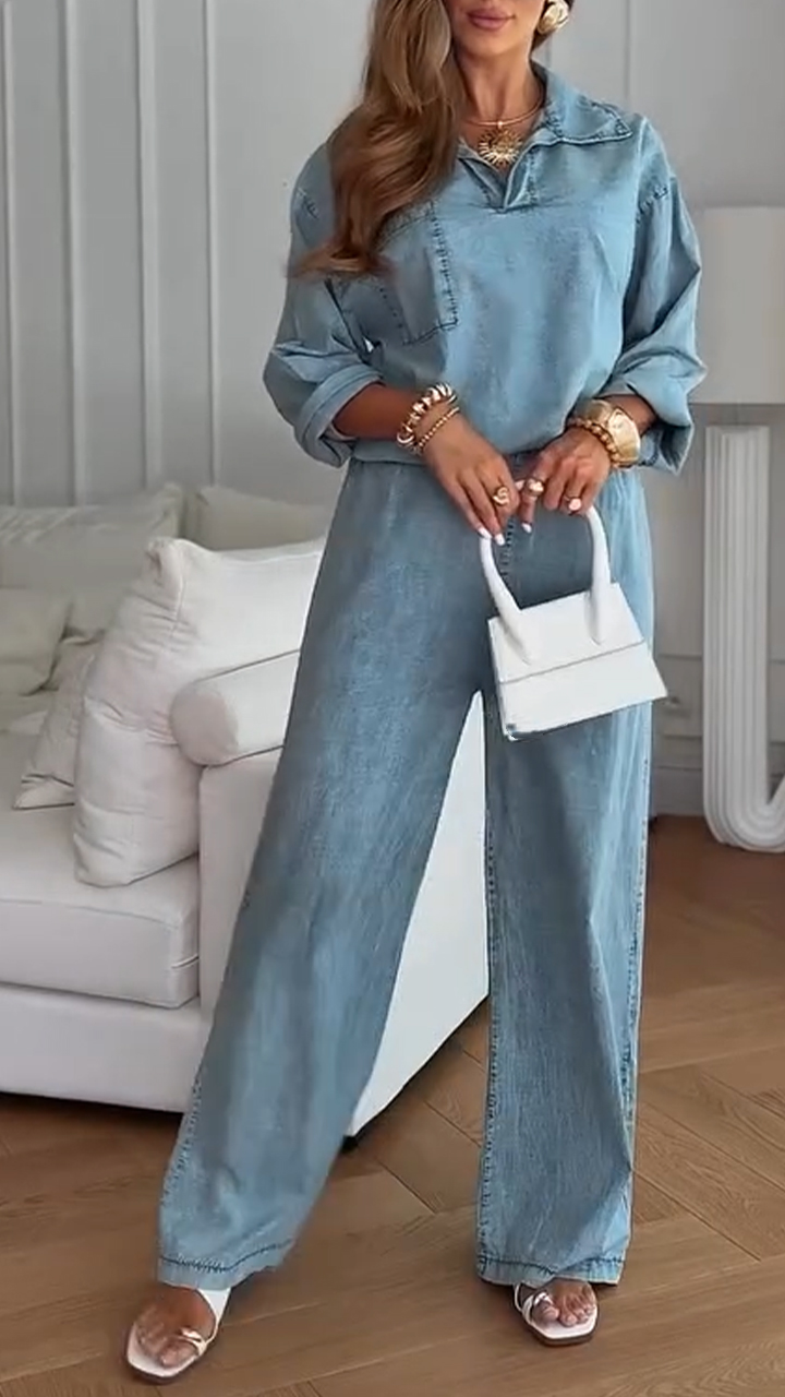 Women's Half-open Denim Casual Suit
