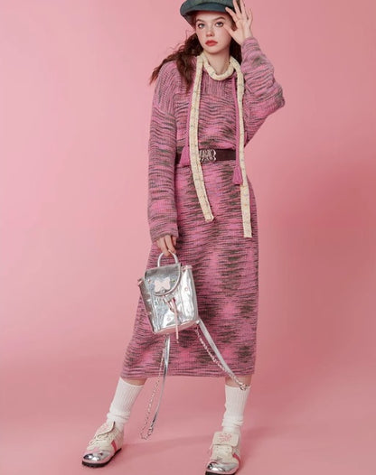 Autumn and winter colorful hooded sweater dress