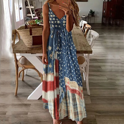 Women's Vintage Independence Day Flag Check Dress - BundleWear