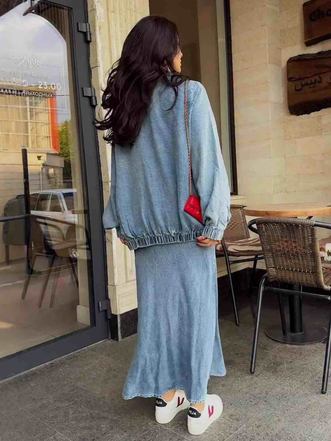 New Spring Style Collared Zipper Jacket and Denim Skirt Set - MATCHING MASTER