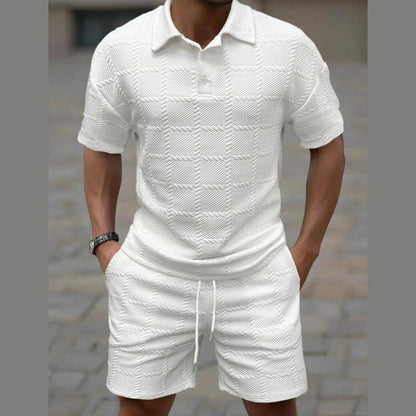 BundleWear™ Chevron-Knit Resort Set | Polo-Collar Shirt & Drawstring Leisure Shorts