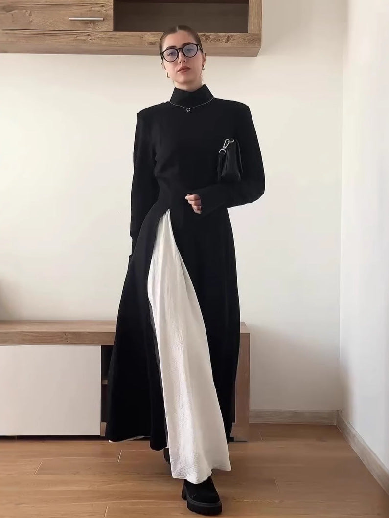 Elegant long-sleeved slit maxi skirt suit