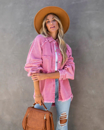 Raw-edge patchwork pocket denim shirt - MATCHING MASTER