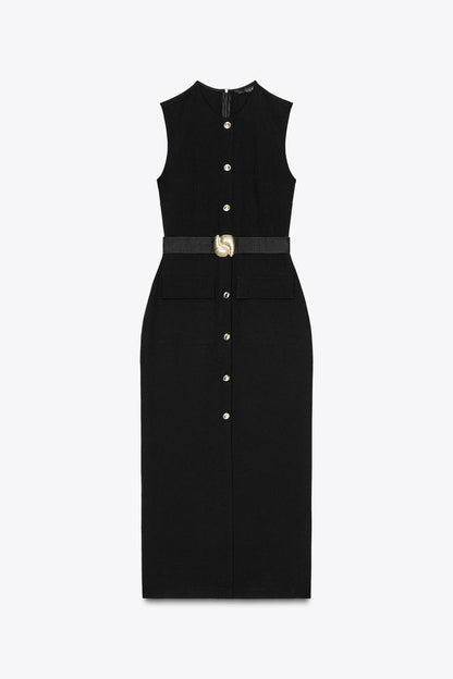 Sleeveless round neck dress (with belt) - MATCHING MASTER