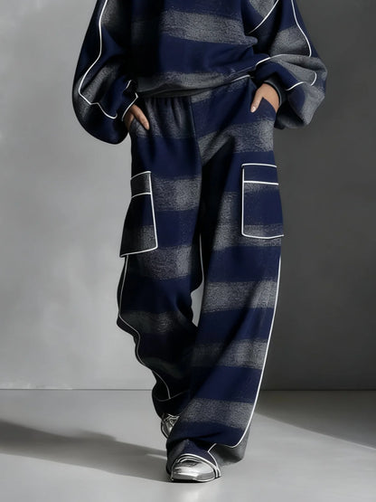 Plaid Color-blocked Sweatshirt and Casual Pants Two-piece set