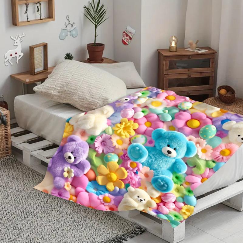2D Teddy Pastel Floral Throw Blanket – Super Soft Kawaii