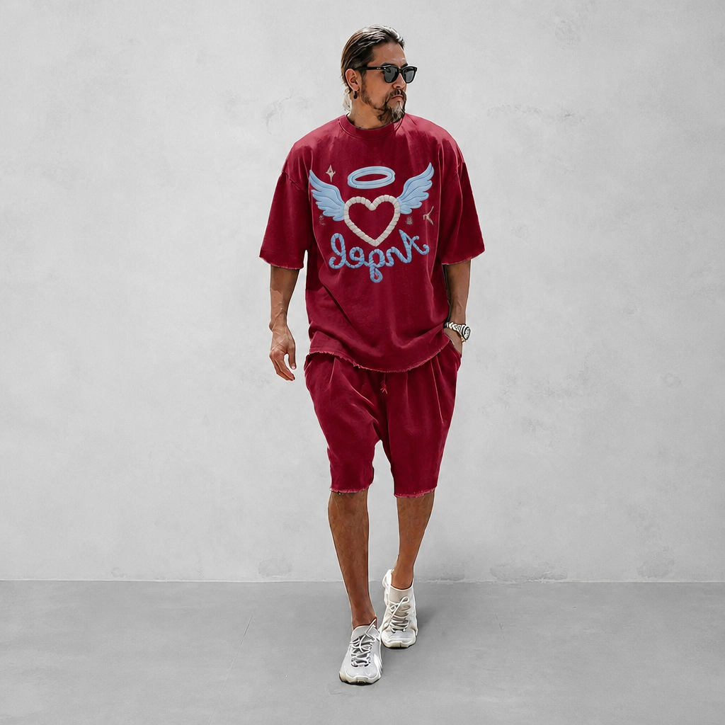 "Angel of Love"Couple 100% Cotton Casual Loose Fit Sports Set - Breathable Moisture-Wicking 2-Piece Tracksuit