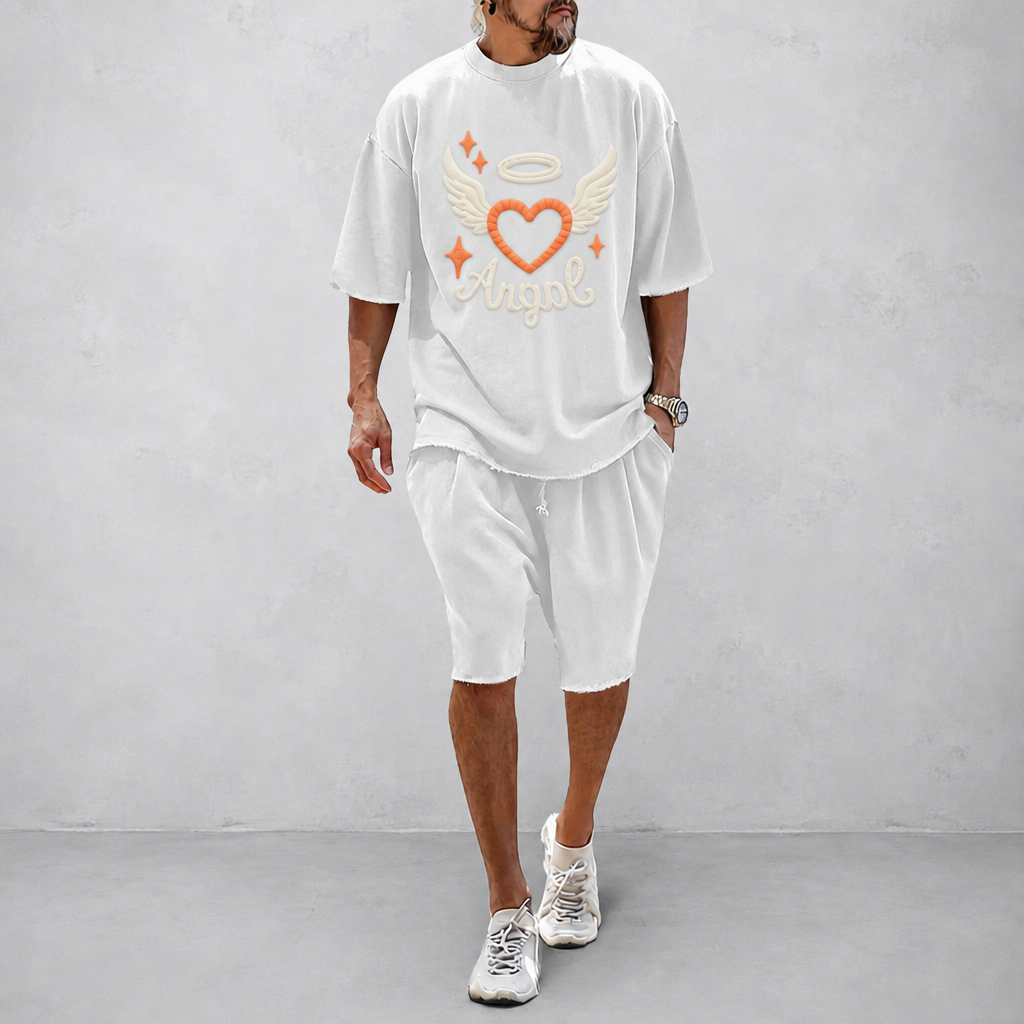 "Angel of Love"Couple 100% Cotton Casual Loose Fit Sports Set - Breathable Moisture-Wicking 2-Piece Tracksuit