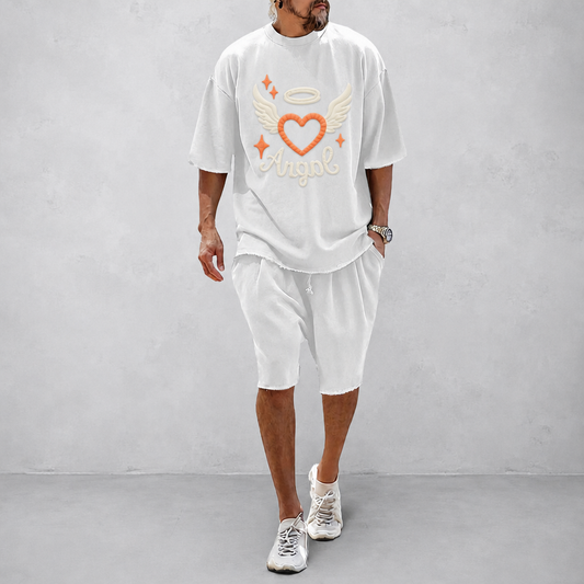 "Angel of Love"Couple 100% Cotton Casual Loose Fit Sports Set - Breathable Moisture-Wicking 2-Piece Tracksuit