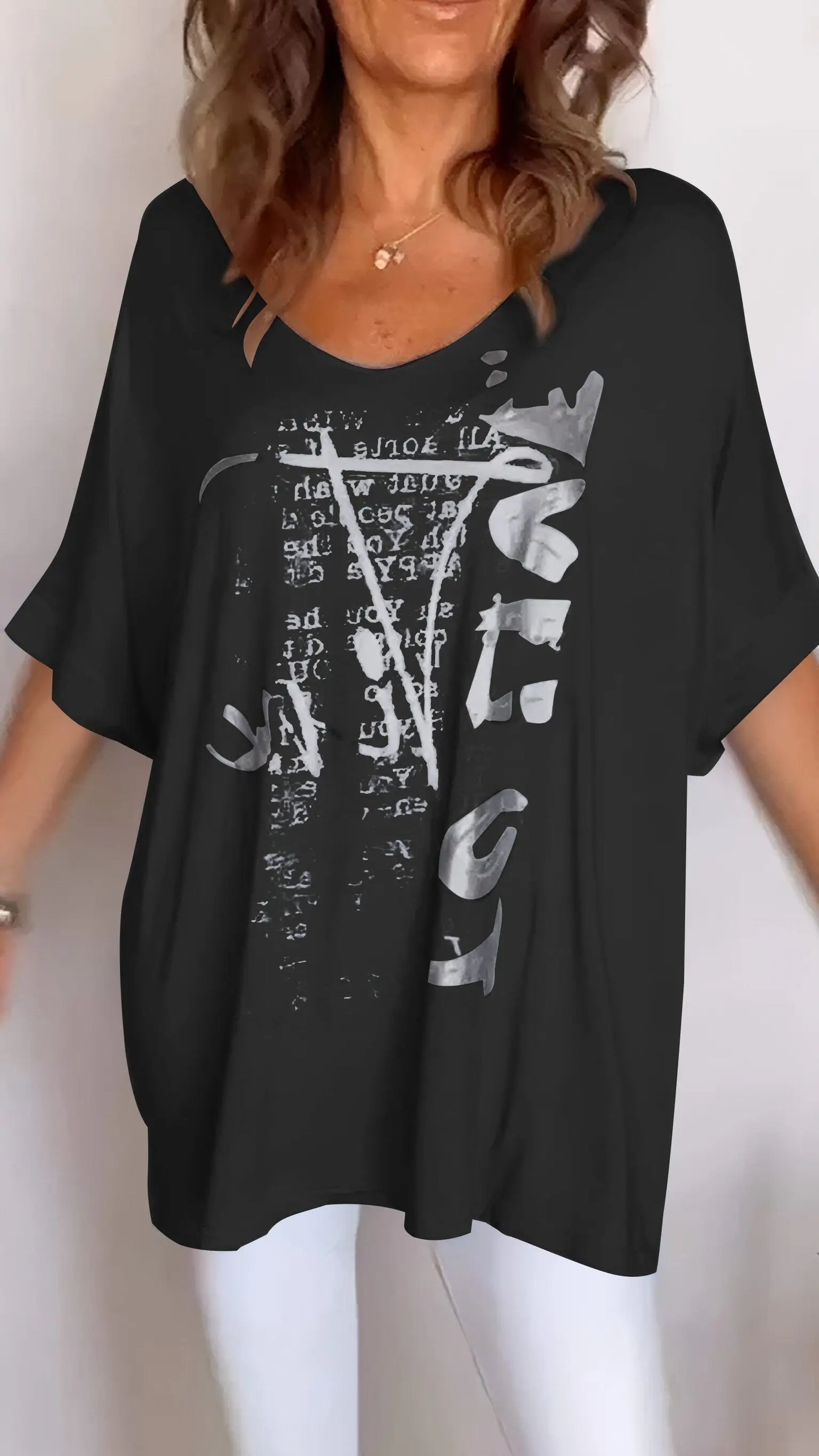 BundleWear Elegant Summer Floral V-Neck Top - Breathable Cotton-Blend Mid-Sleeve Casual Tee (S-5XL)