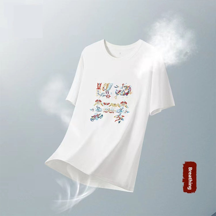 Hand-embroidered short-sleeved T-shirt