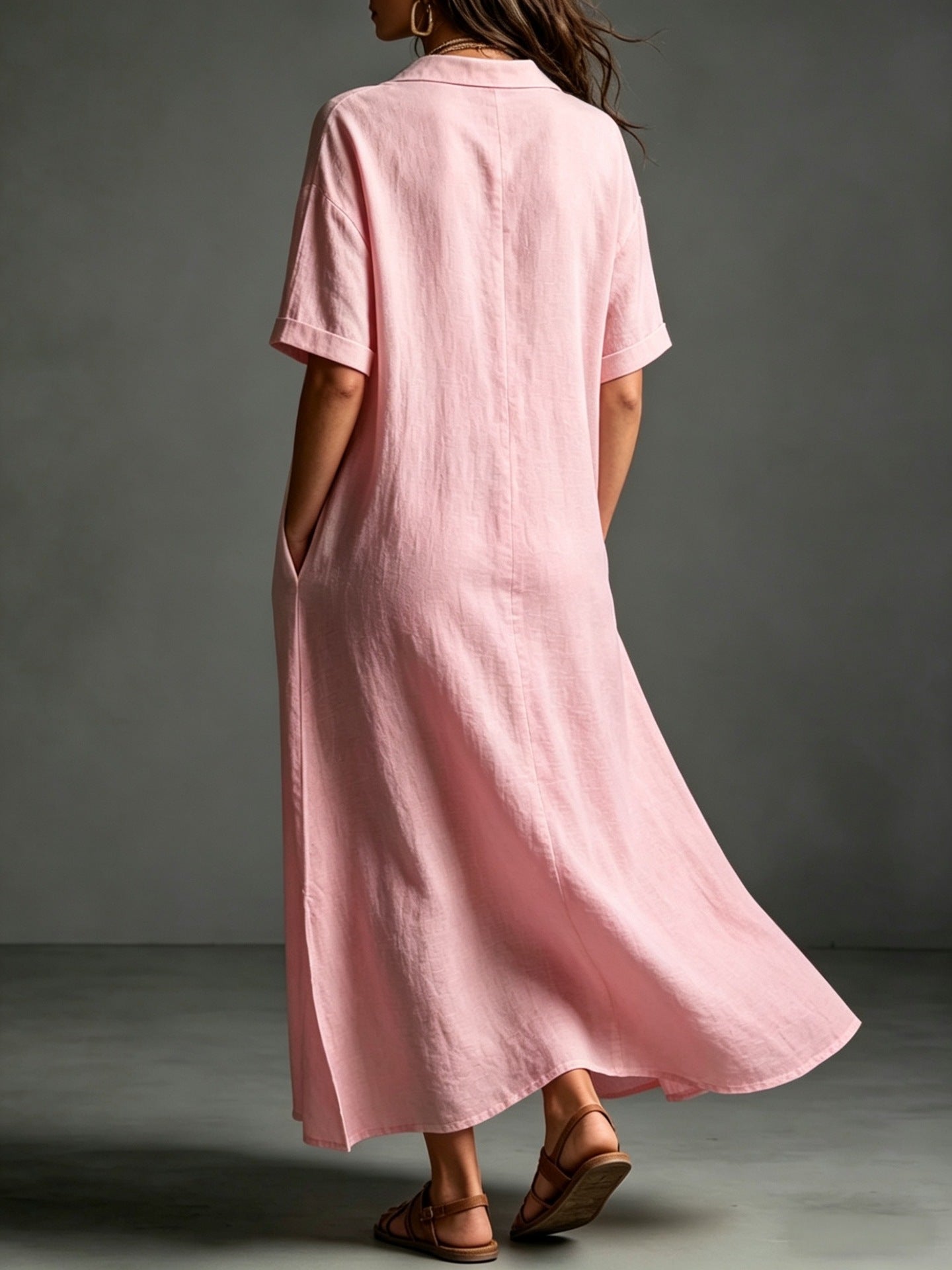 Black Button-Front Bohemian Shirt Maxi Dress - BundleWear