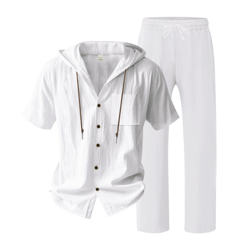 BundleWear™ Breeze-Hood Linen Set | Drawstring Hooded Shirt & Elastic-Waist Trousers