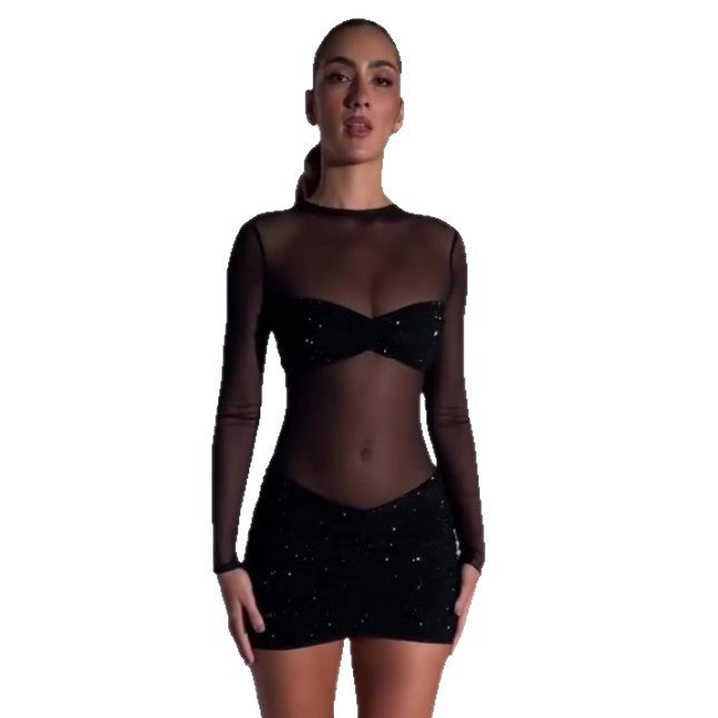 Mesh sequined bodycon dress - MATCHING MASTER
