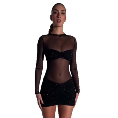 Mesh sequined bodycon dress - MATCHING MASTER