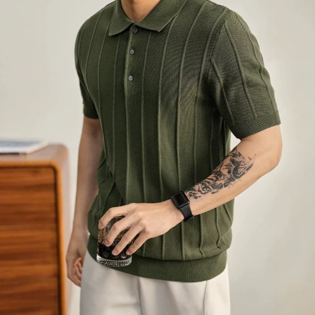 BundleWear™ Silk-Wool Polo | Fine-Ribbed Luxury Knit Short-Sleeve Top