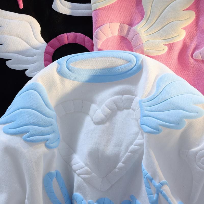BundleWear™ 3D Angel Heart Tee | Puff-Print Heavyweight Streetwear Couple Top