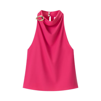 BundleWear™ Gilded Halter Top | Asymmetric Buckle & Draped Mock-Neck Tank