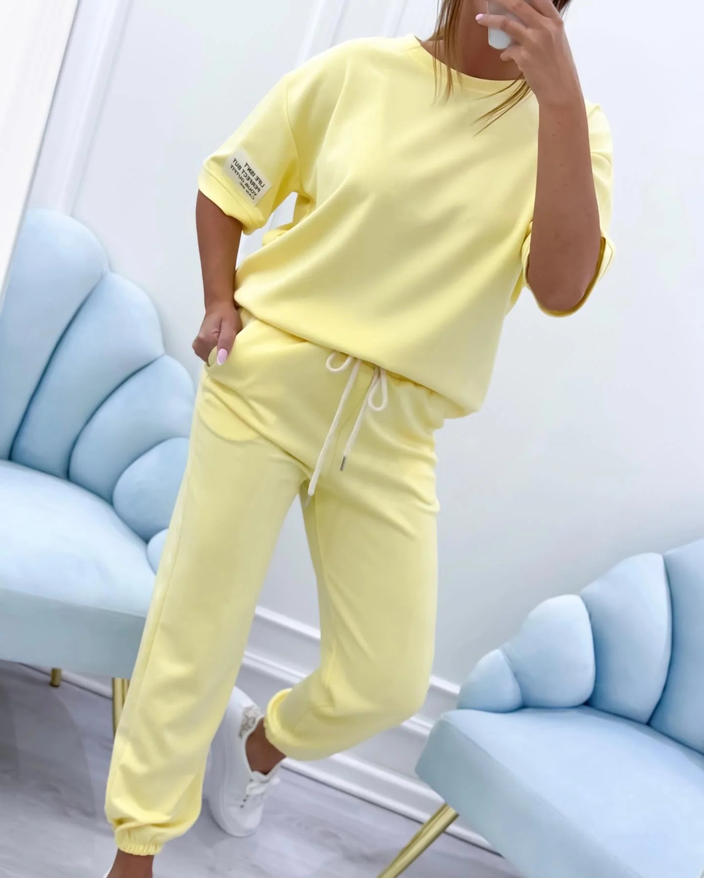 Ladies' casual set with a solid top and pants - MATCHING MASTER