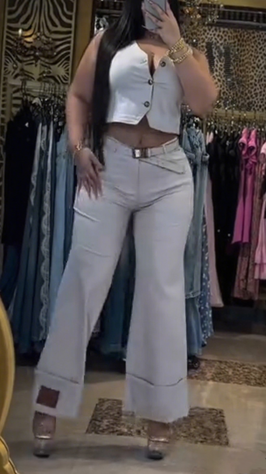 Ladies' Round Neck Top + Pants Casual Suit