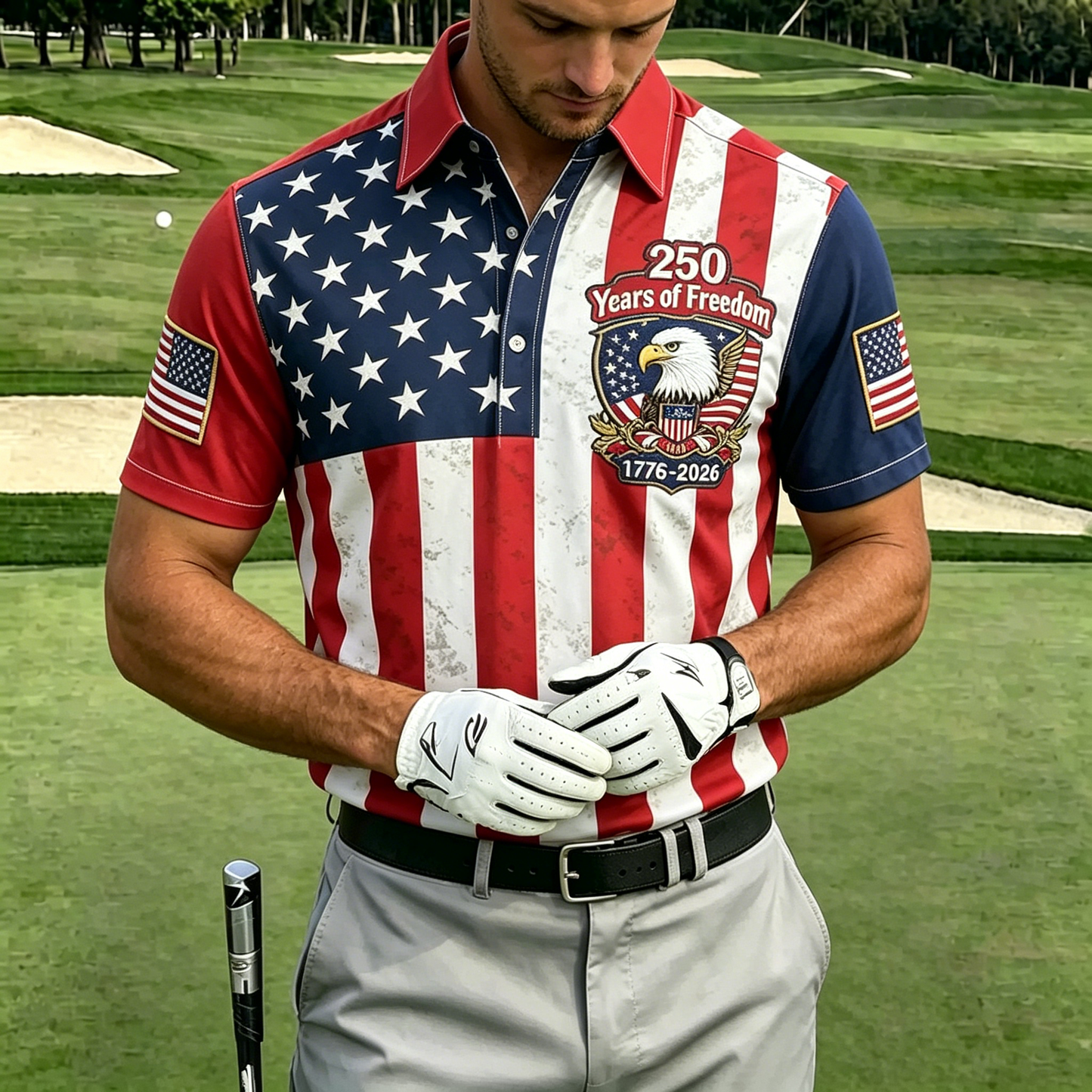 USA 250th Men's short-sleeved polo shirt ZM7037 - BundleWear