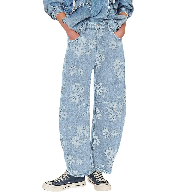 Flower Print Wide Leg Jeans
