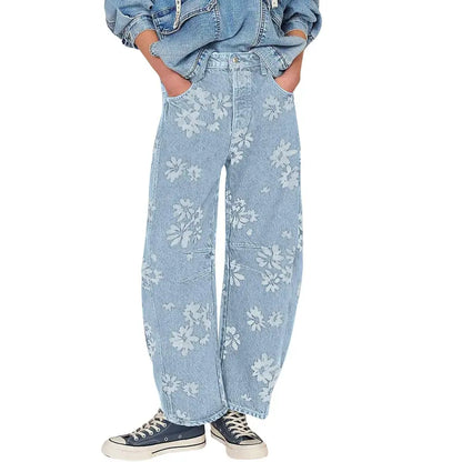 Flower Print Wide Leg Jeans