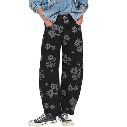 Flower Print Wide Leg Jeans