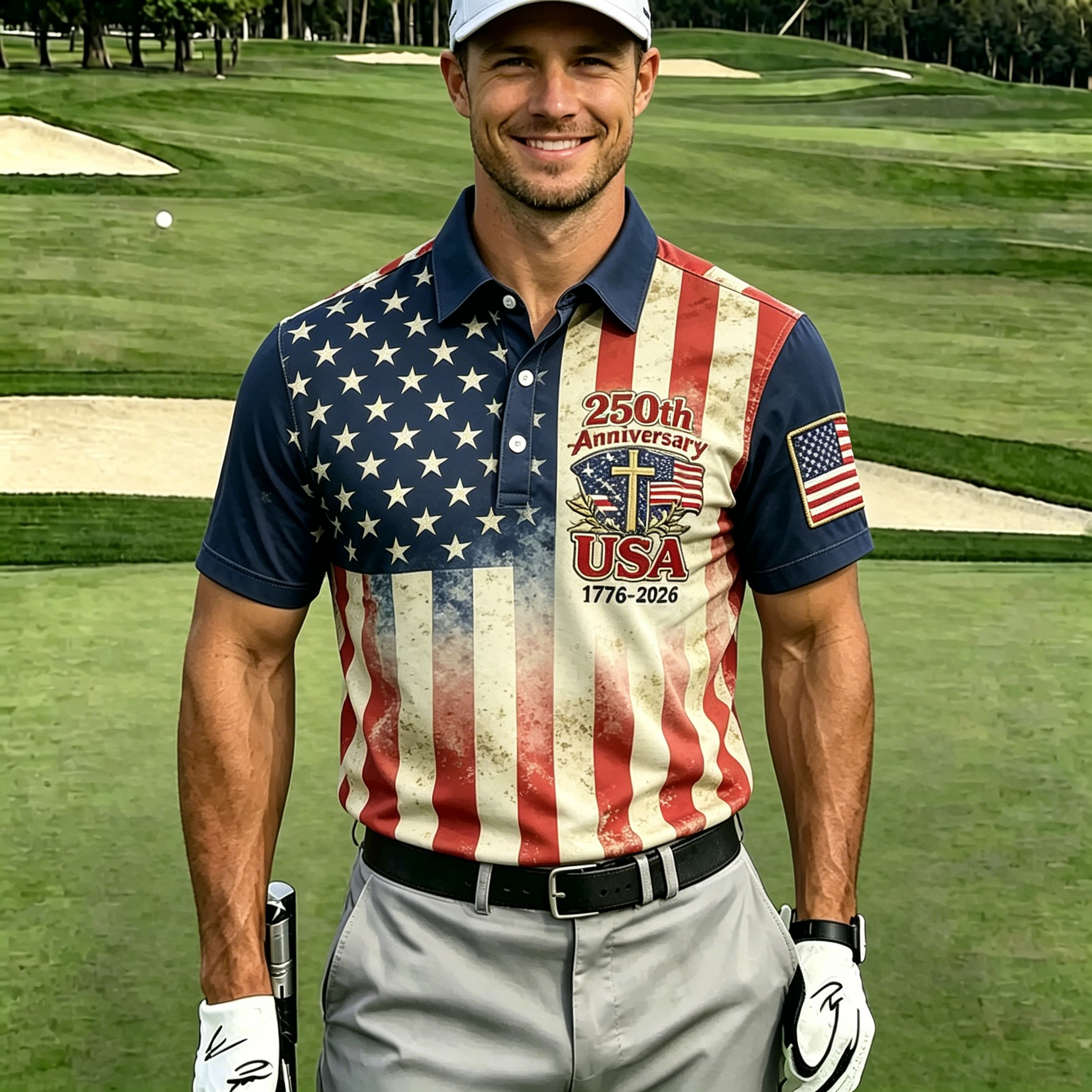 USA 250th Men's short-sleeved polo shirt ZM7037 - BundleWear