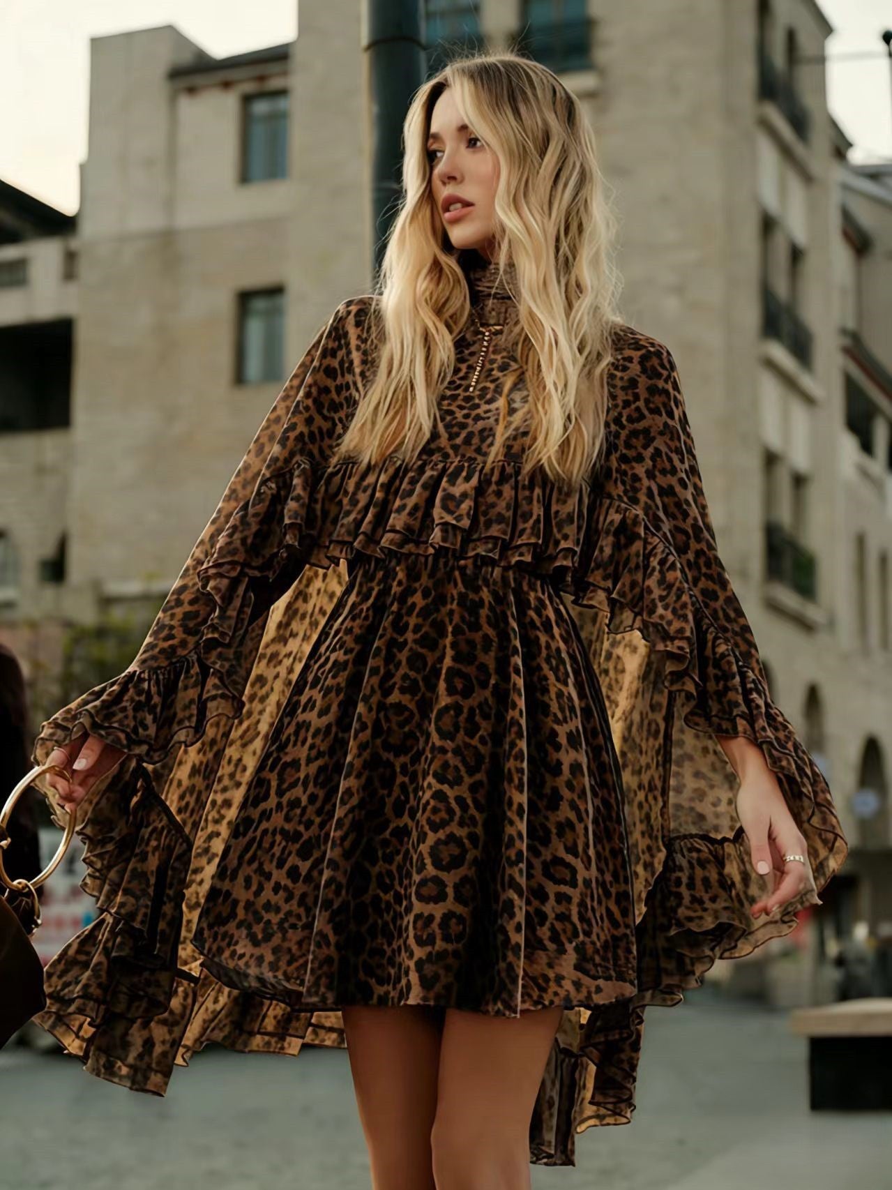BundleWear™ Gypsy-Cape Chiffon Set | Mock-Neck Sheer Blouse & Camisole Slip Dress