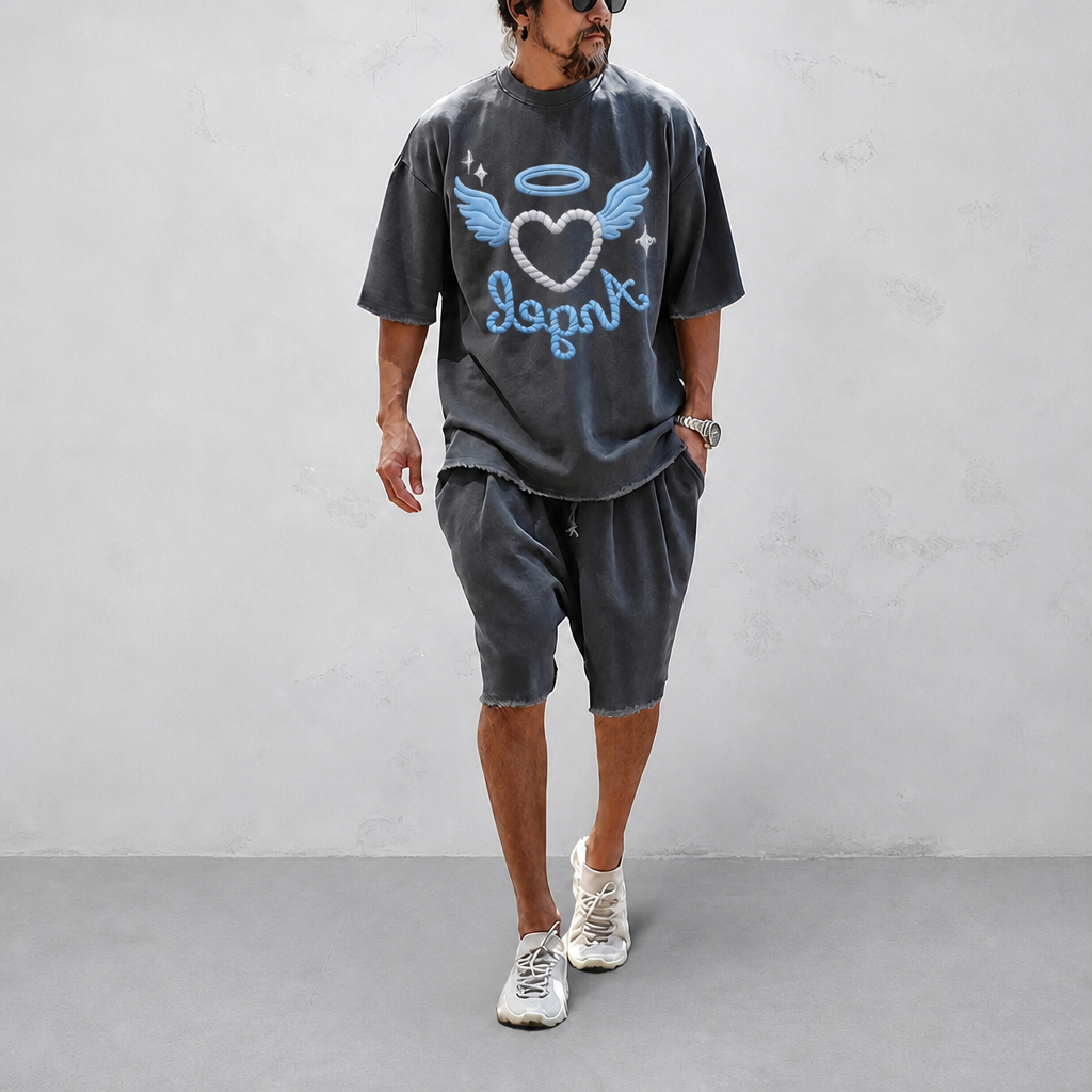 "Angel of Love"Couple 100% Cotton Casual Loose Fit Sports Set - Breathable Moisture-Wicking 2-Piece Tracksuit