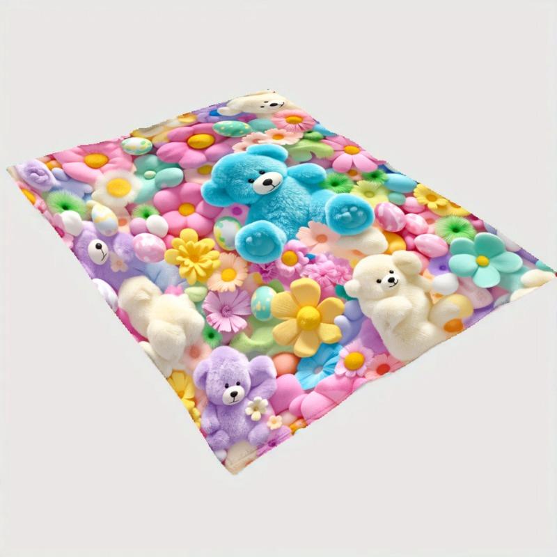 2D Teddy Pastel Floral Throw Blanket – Super Soft Kawaii