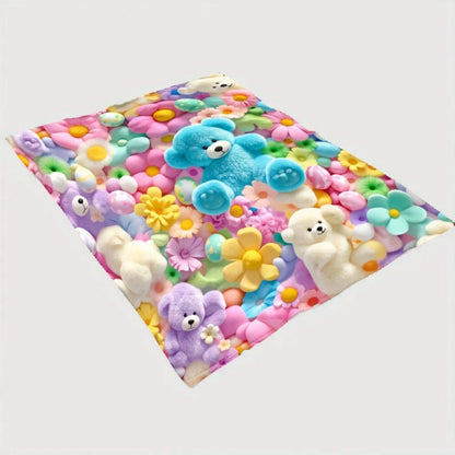 2D Teddy Pastel Floral Throw Blanket – Super Soft Kawaii
