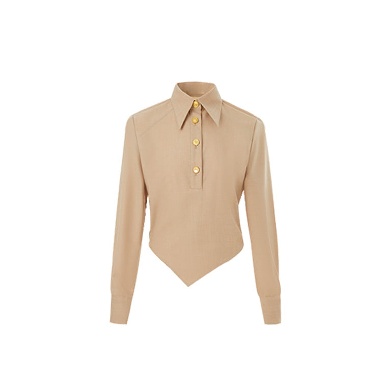 Irregular bias-cut top and trousers suit