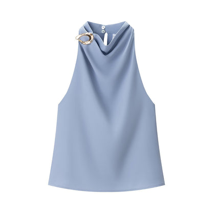 BundleWear™ Gilded Halter Top | Asymmetric Buckle & Draped Mock-Neck Tank