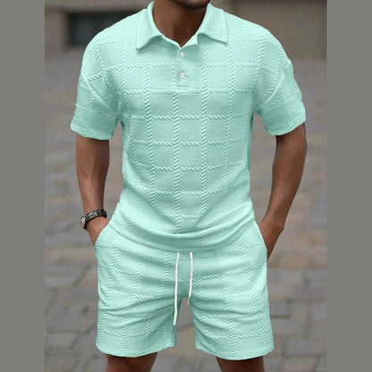 BundleWear™ Chevron-Knit Resort Set | Polo-Collar Shirt & Drawstring Leisure Shorts