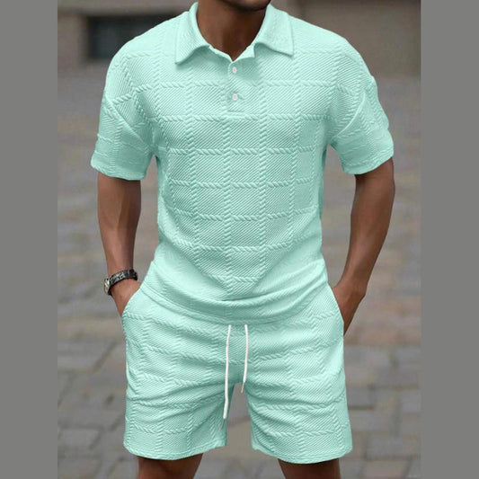 BundleWear™ Chevron-Knit Resort Set | Polo-Collar Shirt & Drawstring Leisure Shorts
