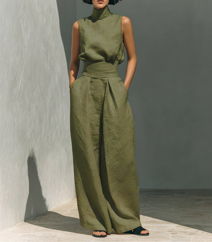 Cotton and linen sleeveless trouser casual suit