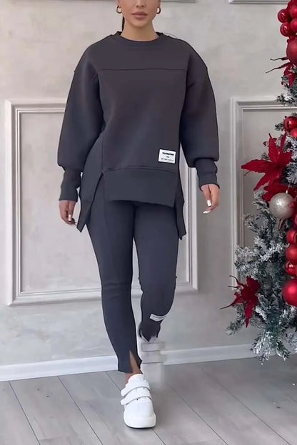 Ladies' Irregular Print Sweatshirt and Leggings Set - MATCHING MASTER