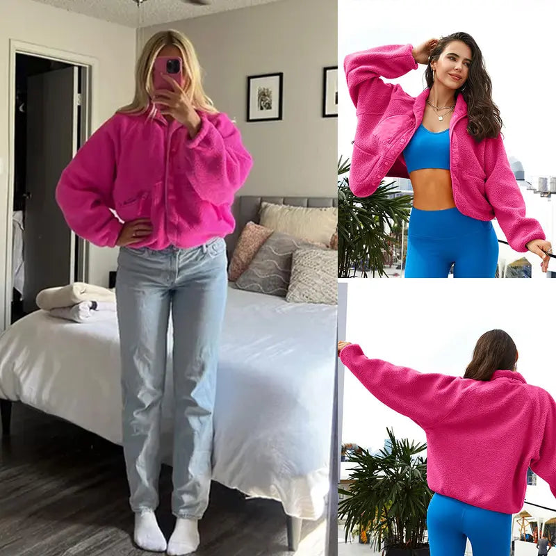 Ladies' Cropped Sherpa Lined Fleece Jacket