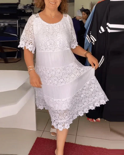 🔥49% OFF🔥 Solid Color Short Sleeve Lace Dress - MATCHING MASTER
