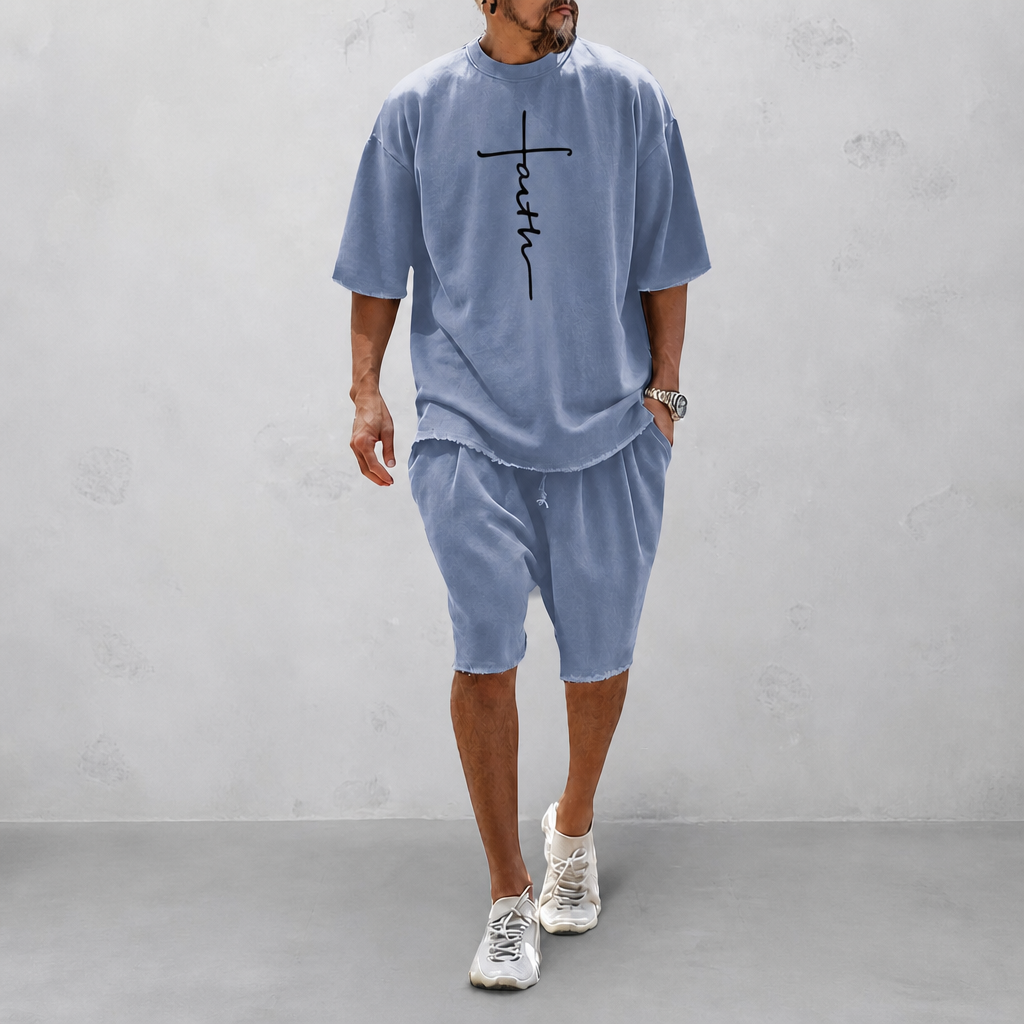 "Faith" Couple 100% Cotton Casual Loose Fit Sports Set - Breathable Moisture-Wicking 2-Piece Tracksuit