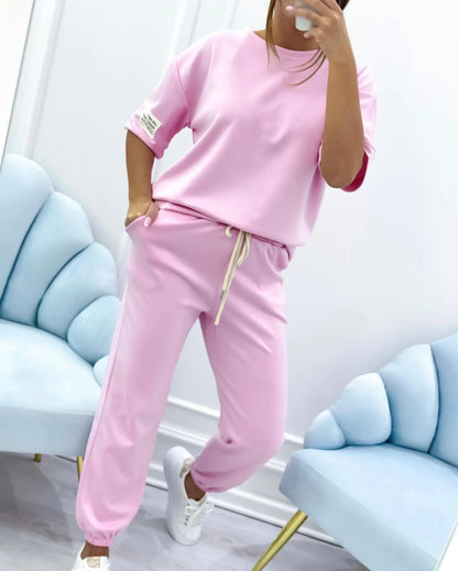 Ladies' casual set with a solid top and pants - MATCHING MASTER